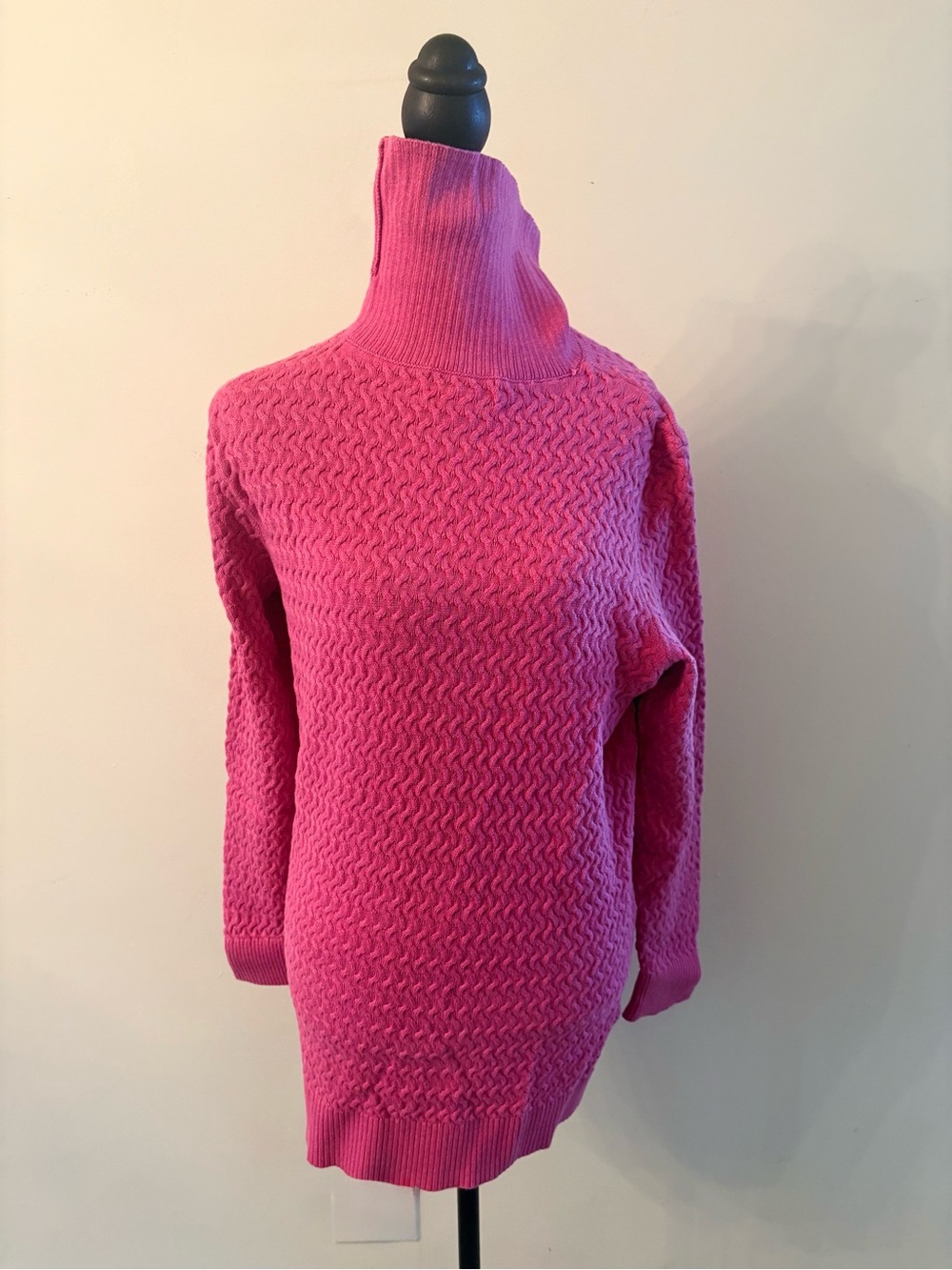 Lands' End Hot Pink Cable-Knit Turtleneck Sweater Luxury Fall/Winter Warm Preppy